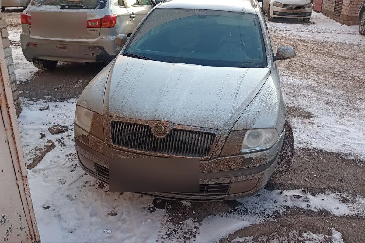 Грязная Skoda Octavia A5 после 130 км по зимней трассе