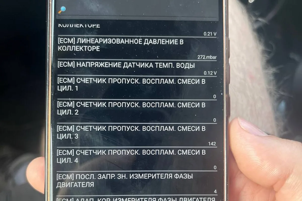 Счётчики пропусков воспламенения Renault Duster на экране телефона