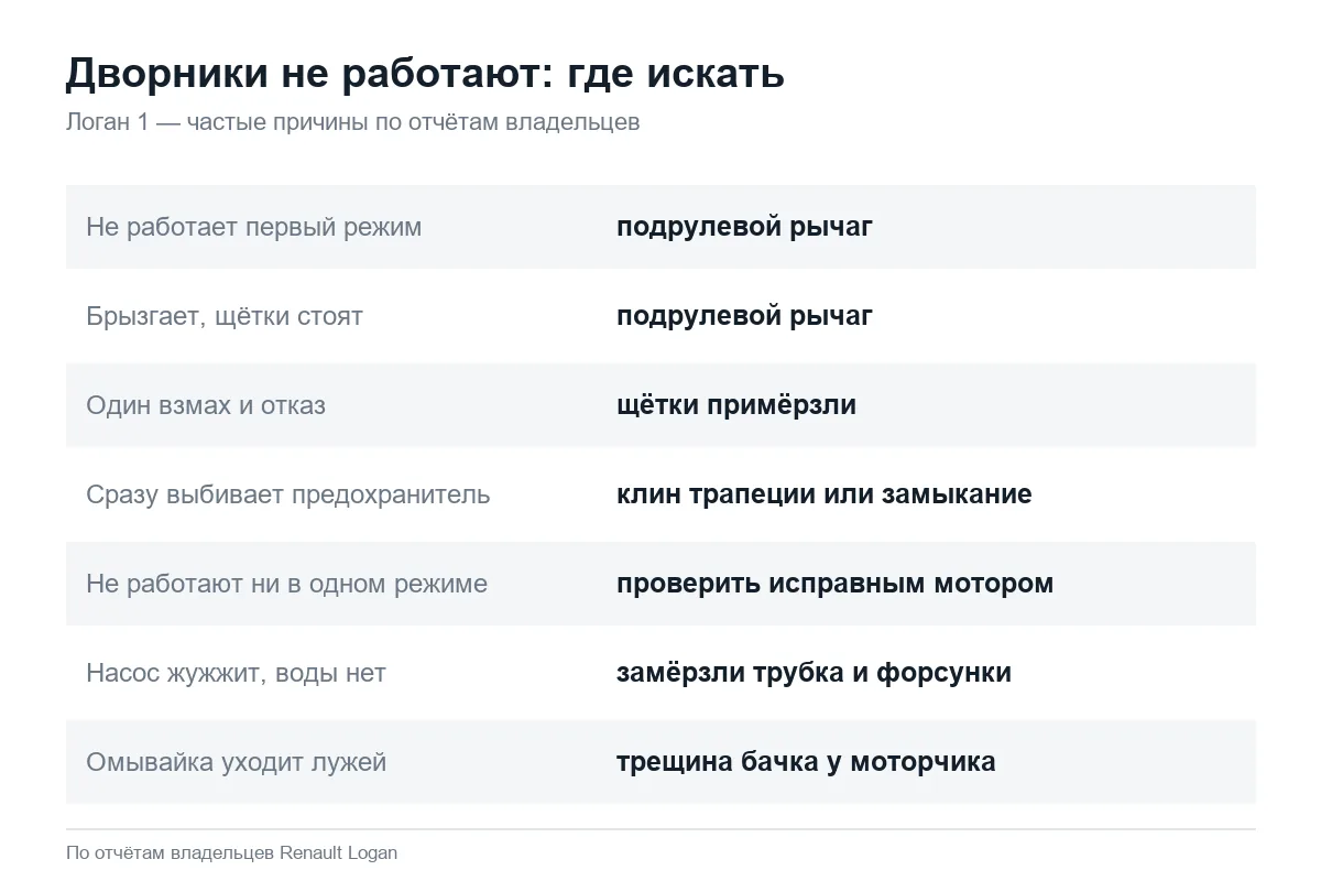 Почему не работают дворники и омыватель Рено Логан 1