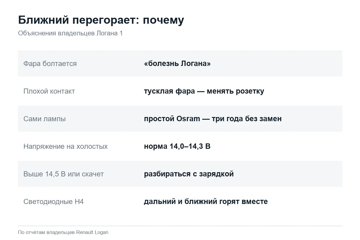 Почему часто перегорает ближний свет на Рено Логан 1