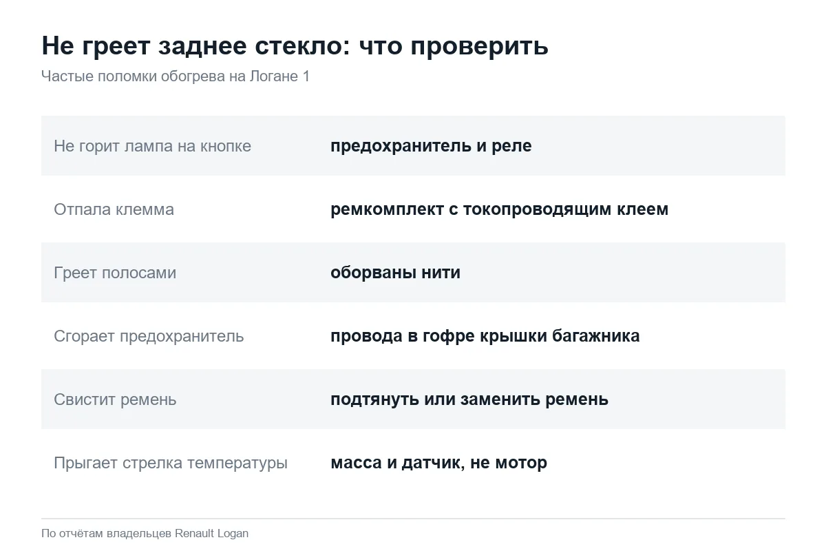 Почему не работает обогрев заднего стекла Рено Логан 1