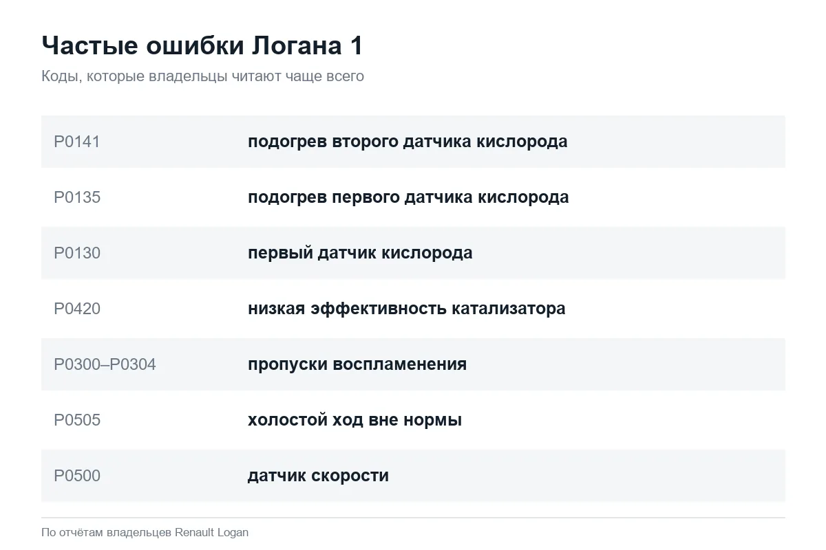 Расшифровка частых кодов ошибок Рено Логан 1