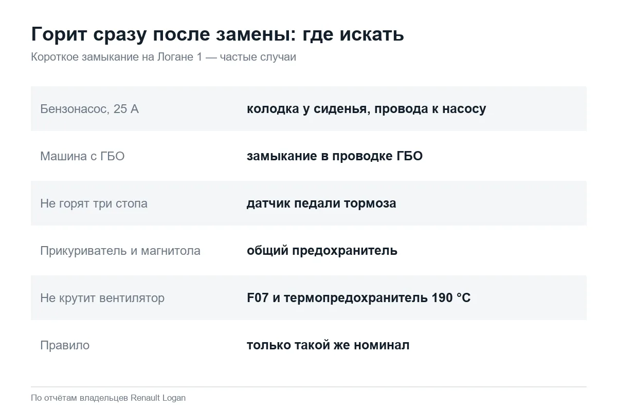 Почему сгорают предохранители на Рено Логан 1