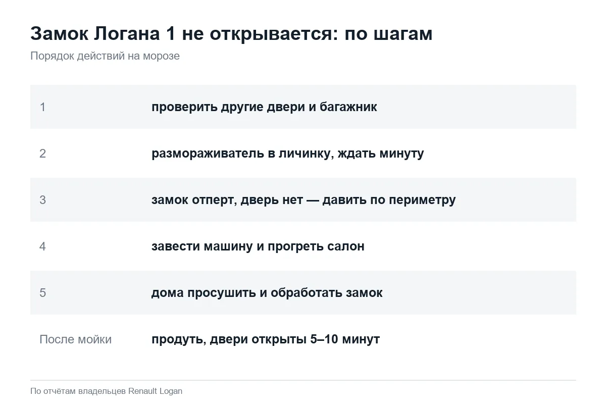 Что делать если замок Рено Логан 1 замёрз