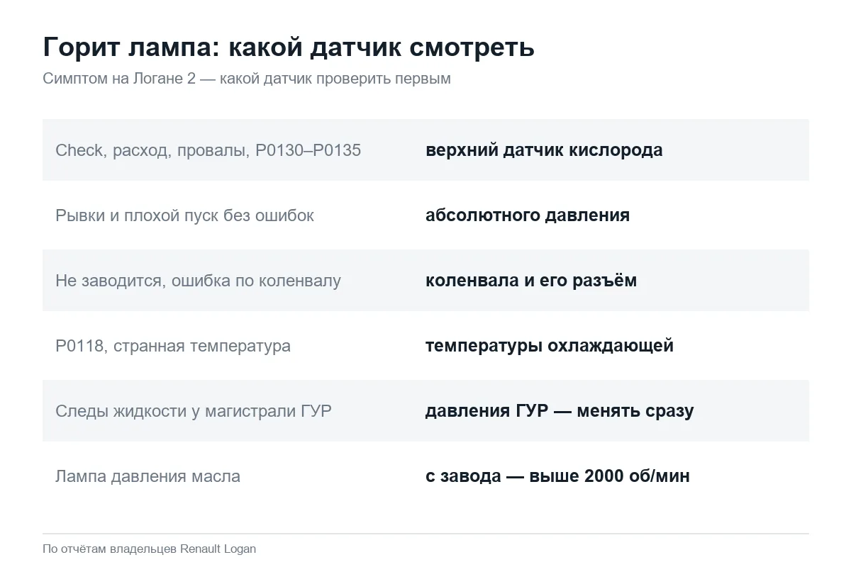 Какой датчик проверить на Рено Логан 2 по симптому