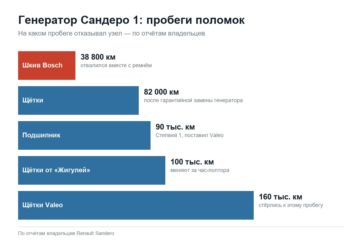 Пробеги поломок генератора на Рено Сандеро 1