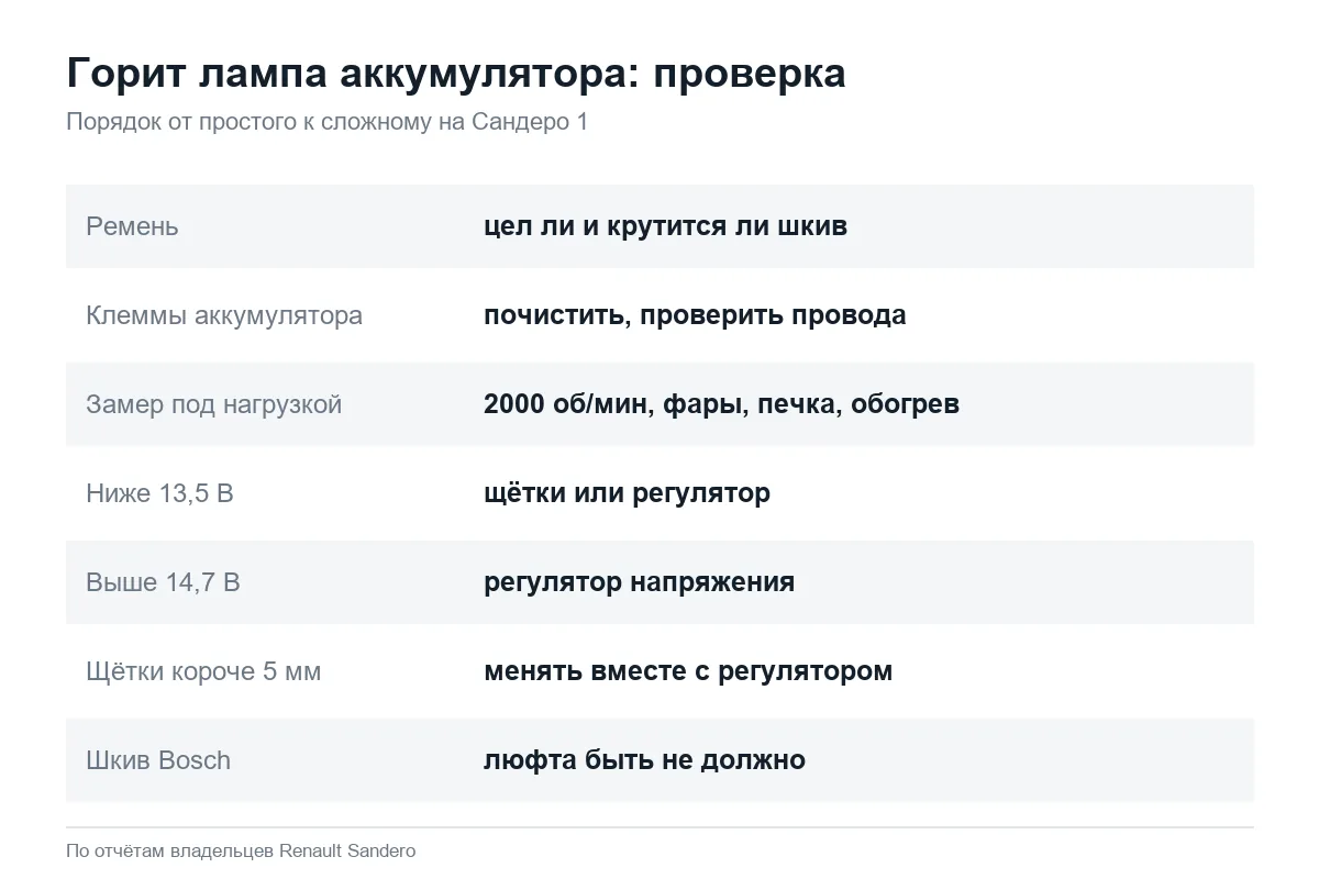 Как проверить генератор Рено Сандеро 1 по шагам