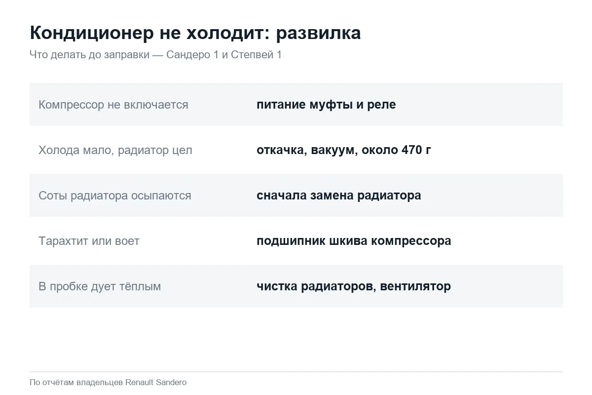 Почему не холодит кондиционер Рено Сандеро 1: порядок проверки