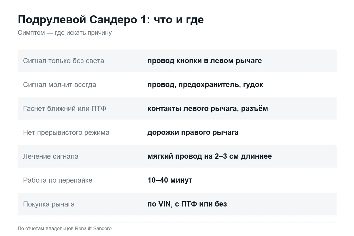 Неисправности подрулевых рычагов Рено Сандеро 1 и их причины