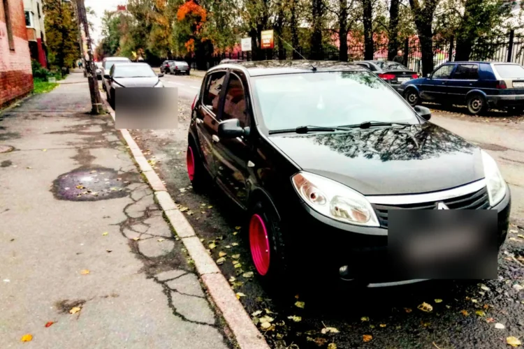 Renault Sandero 1 на розовых дисках R15 с шинами 195/65