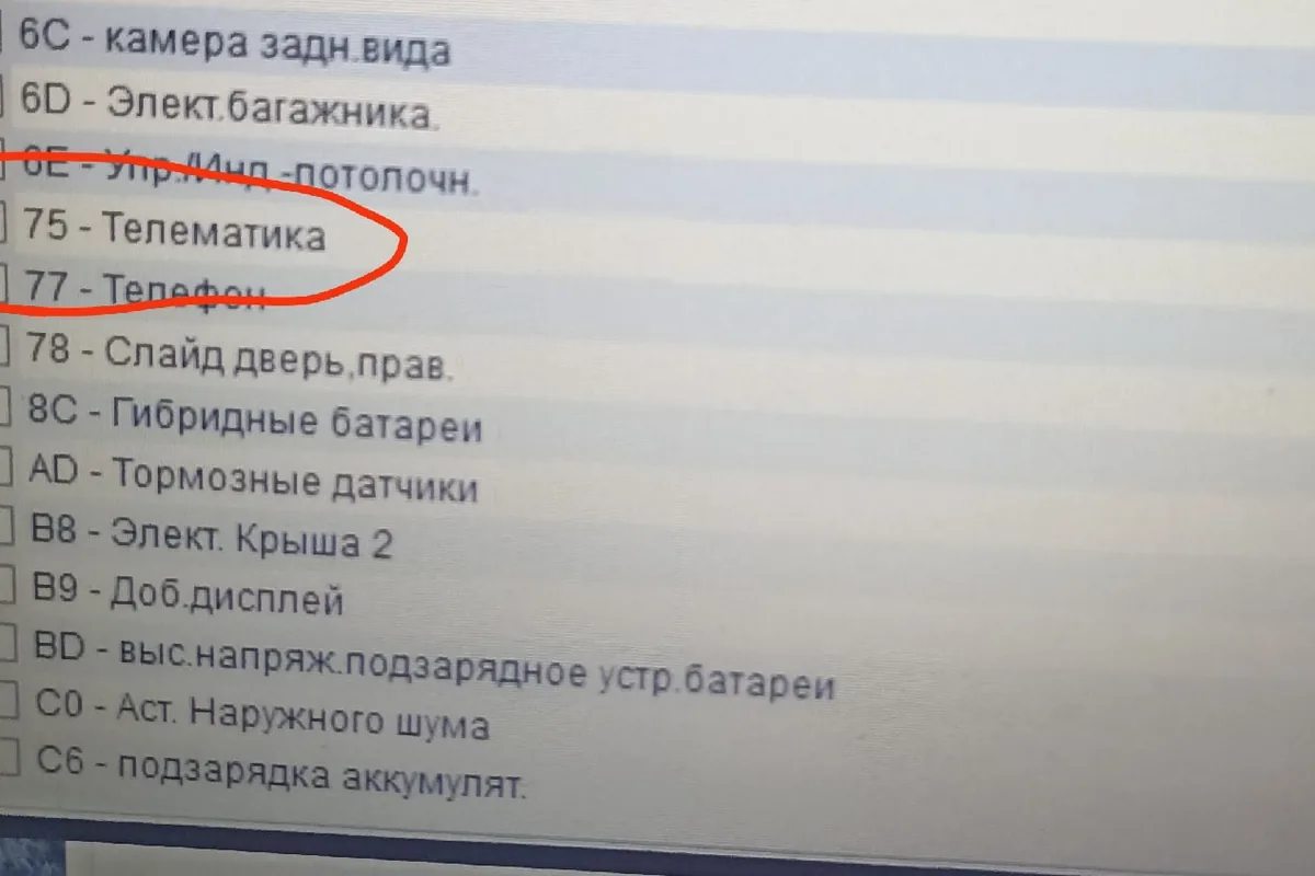 Кодирование блока шлюза: адрес 75 Телематика