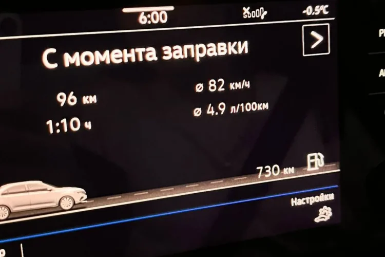 Экран бортового компьютера Volkswagen Polo «С момента заправки»