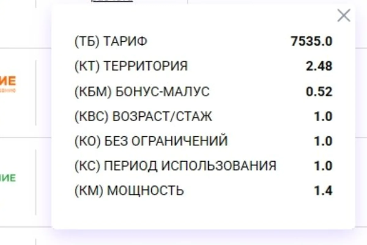 Коэффициенты расчёта ОСАГО с территориальным коэффициентом 2,48