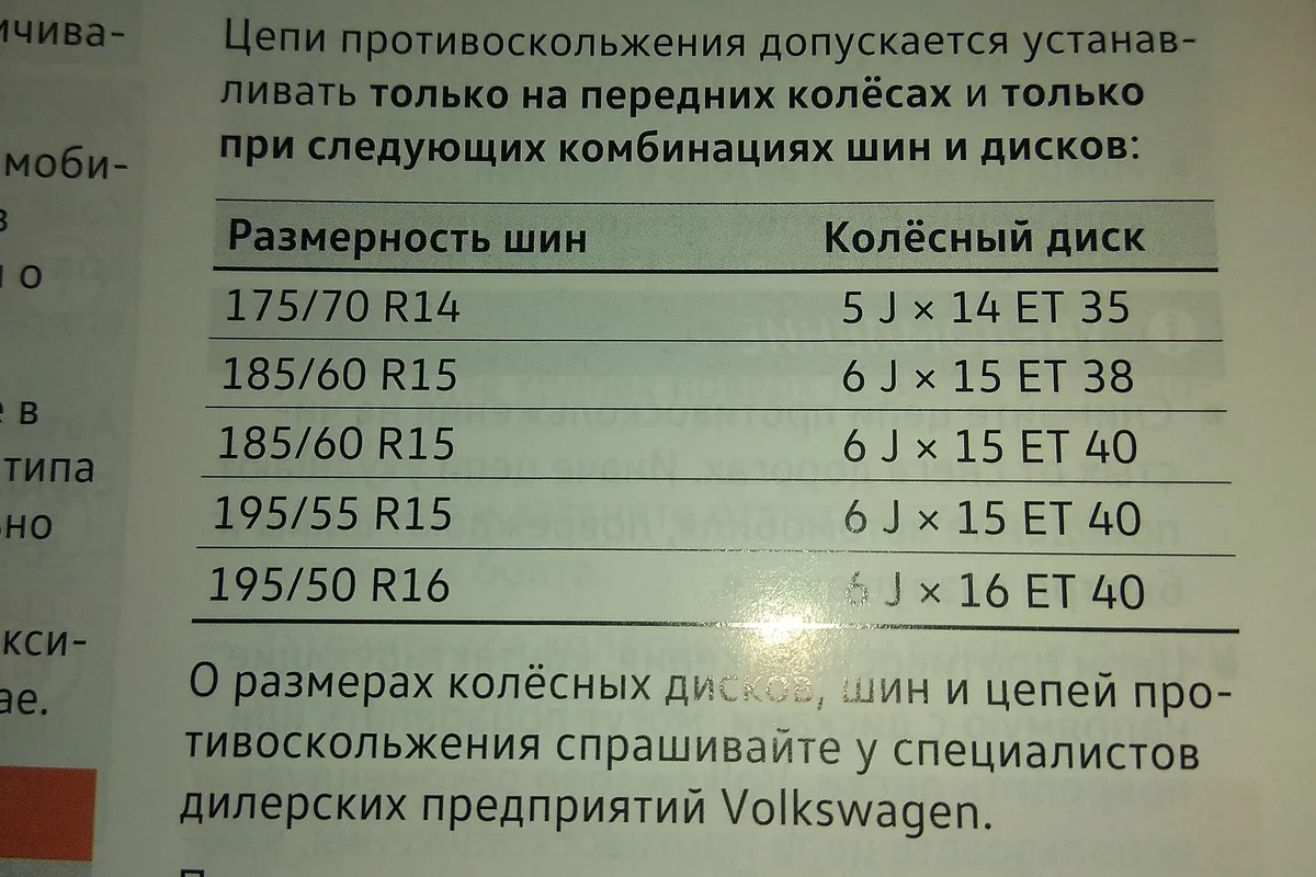 Страница руководства Volkswagen Polo о цепях противоскольжения