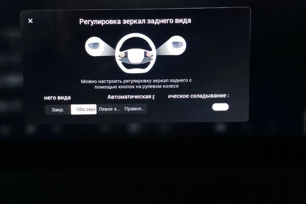 Настройки регулировки зеркал на экране Exeed LX